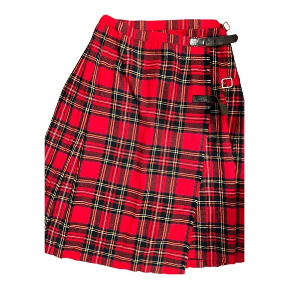 Wool Scotland Red Tartan Plaid pleated Skirt / Small/ Adjustable - Picture 6 of 8